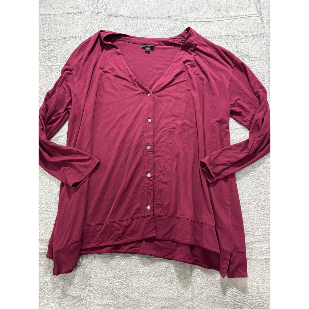 J Jill Wearever Collection Top Womens Large Red‎ Button Front Stretch Casual